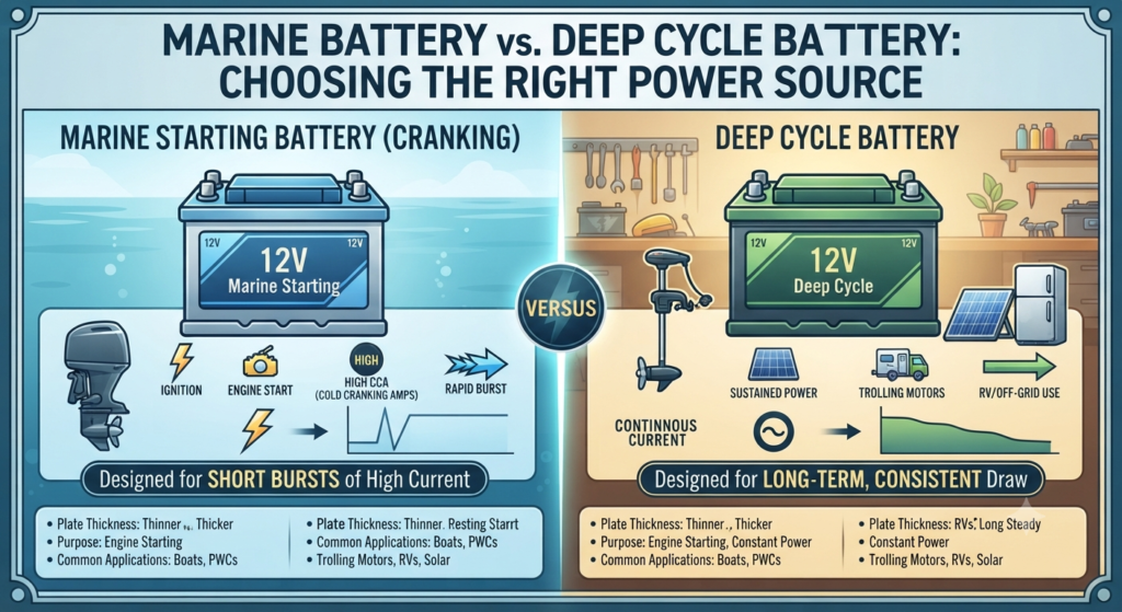 Marine Battery vs. Deep Cycle Battery